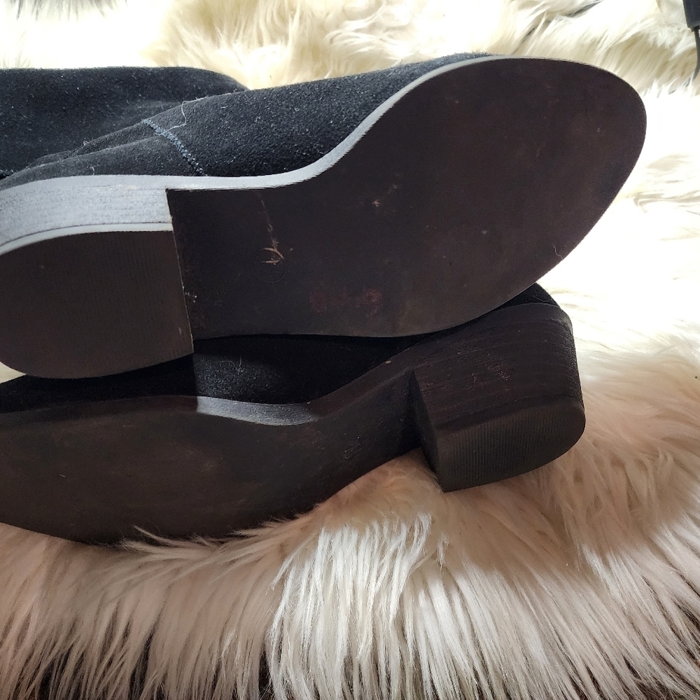 Mossimo Black Suede Fold Over Ankle Boots Size 11 Zipper Low Heel Moto Booties - Picture 14 of 16